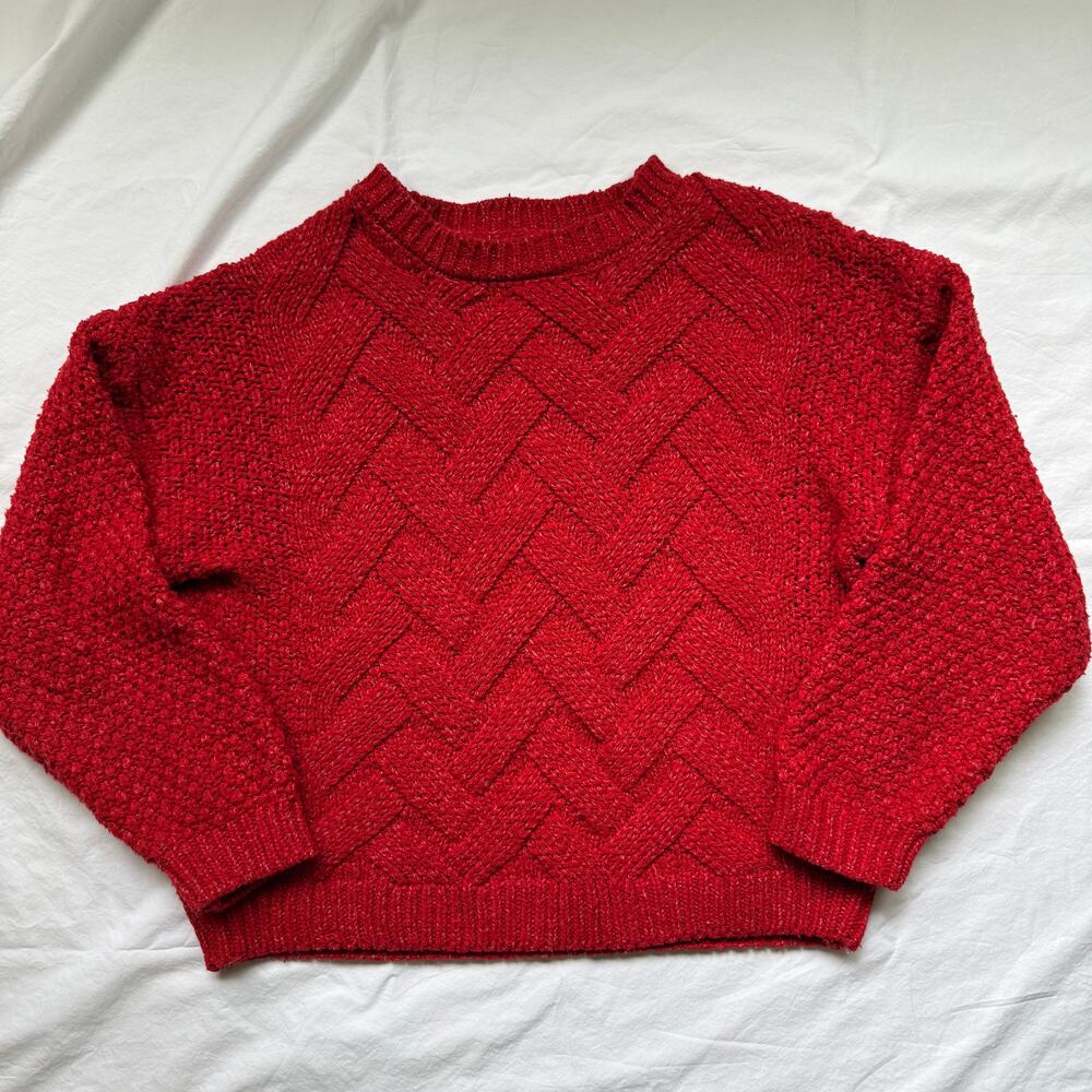 Daisy May Red Cable Knit Sweater Chunky Boxy Fit Cozy Cottage core S EUC
